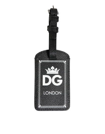 Dolce & Gabbana Black Textured Leather DG Logo Travel Luggage Tag Keyring