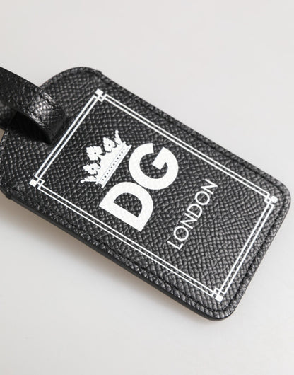 Dolce & Gabbana Black Textured Leather DG Logo Travel Luggage Tag Keyring