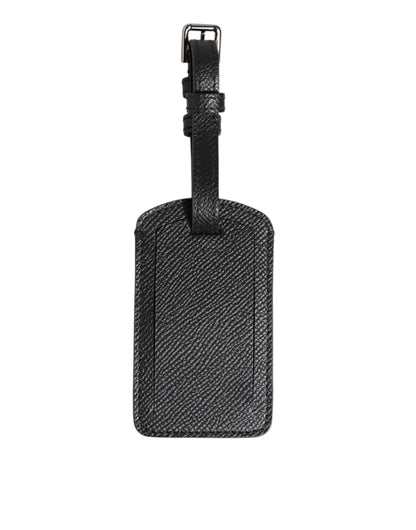 Dolce & Gabbana Black Textured Leather DG Logo Travel Luggage Tag Keyring