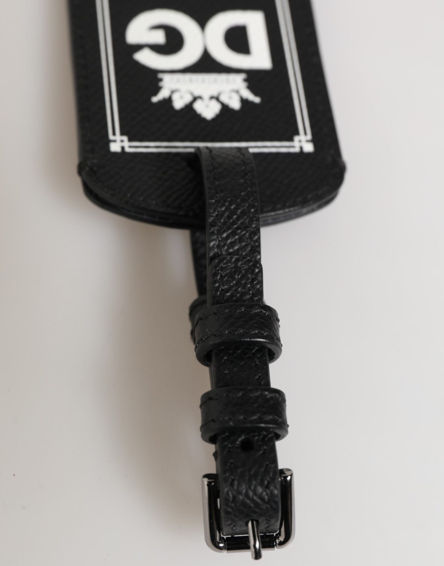 Dolce & Gabbana Black Textured Leather DG Logo Travel Luggage Tag Keyring