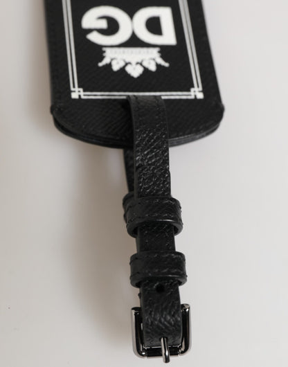 Dolce & Gabbana Black Textured Leather DG Logo Travel Luggage Tag Keyring