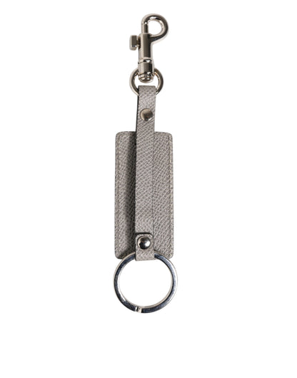 Dolce & Gabbana Gray Leather Logo Metal Ring Keychain Holder Keyring
