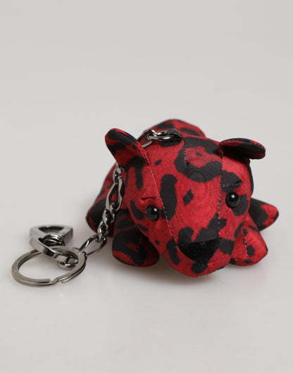 Dolce & Gabbana Red Black Polyester Animal Silhouette Bag Keychain Keyring