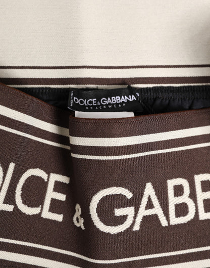 Dolce & Gabbana Brown Polyester Logo Elastic Waistband Swimwear
