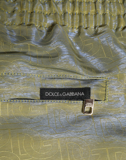 Dolce & Gabbana Green Polyester Metallic Logo Print Men Swimwear