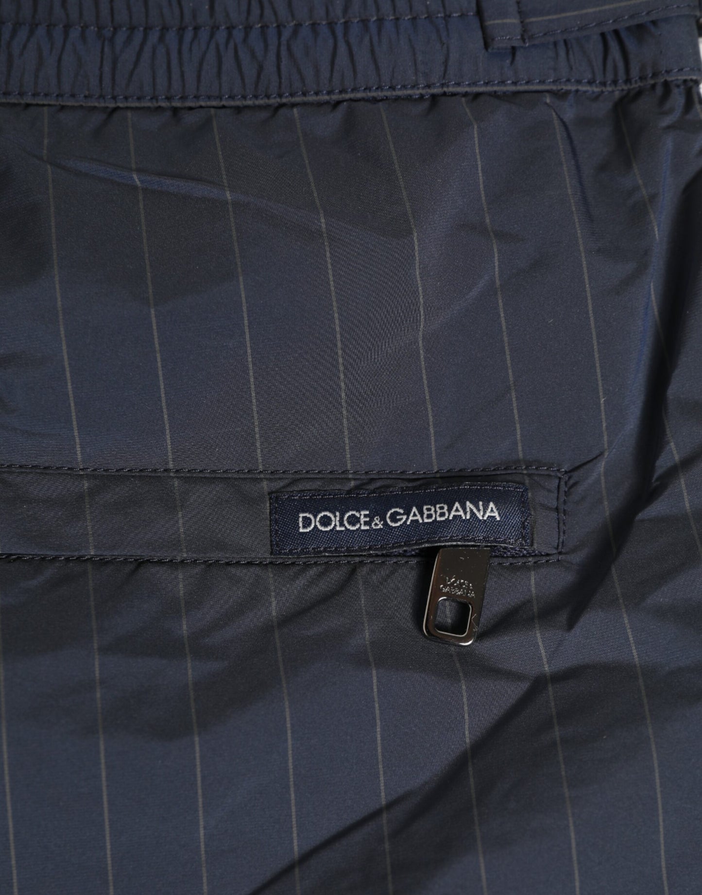 Dolce & Gabbana Navy Blue Polyester Pinstripe Men Shorts Swimwear