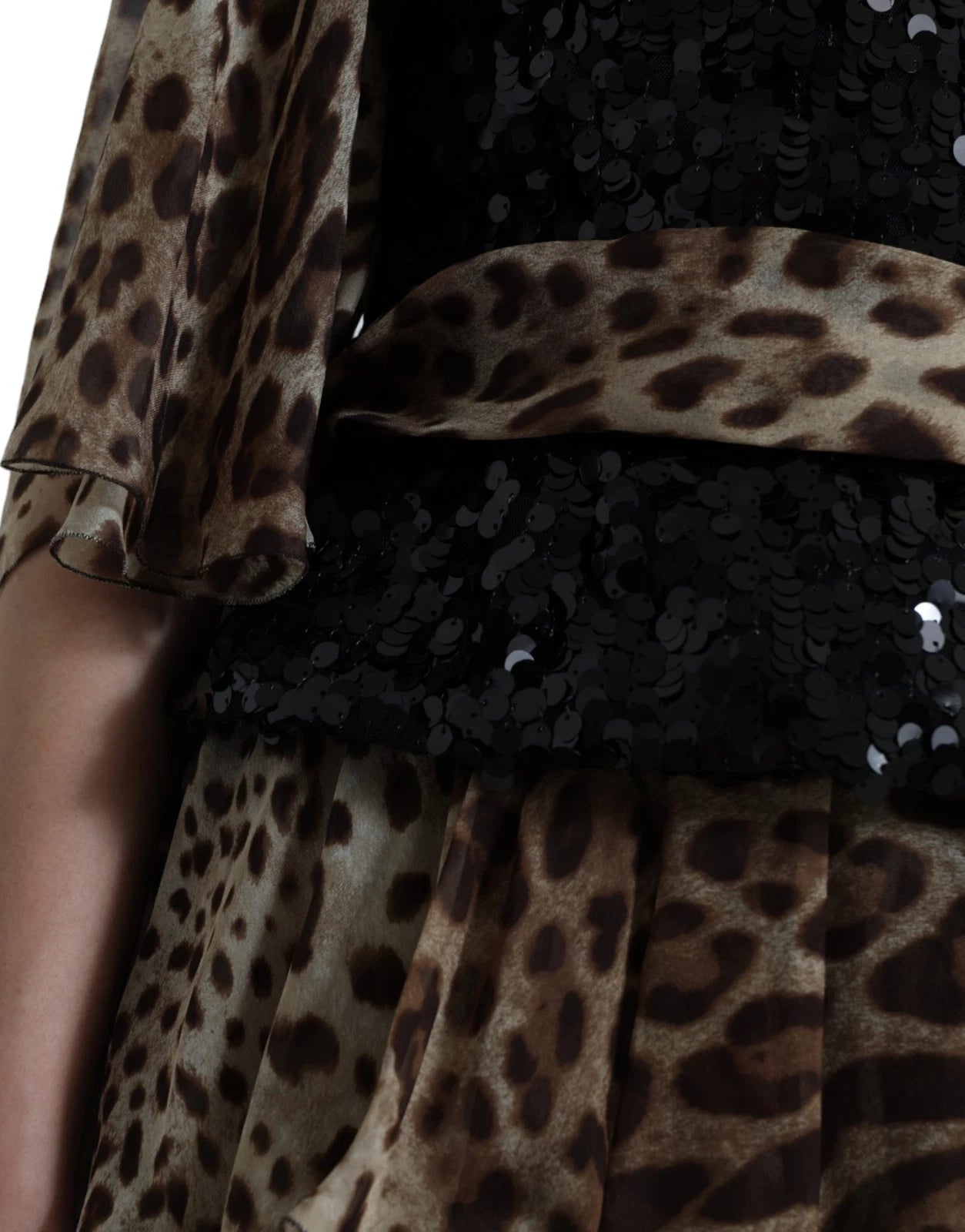 Dolce & Gabbana Leopard Print Silk Sequin Ruffle Maxi Dress