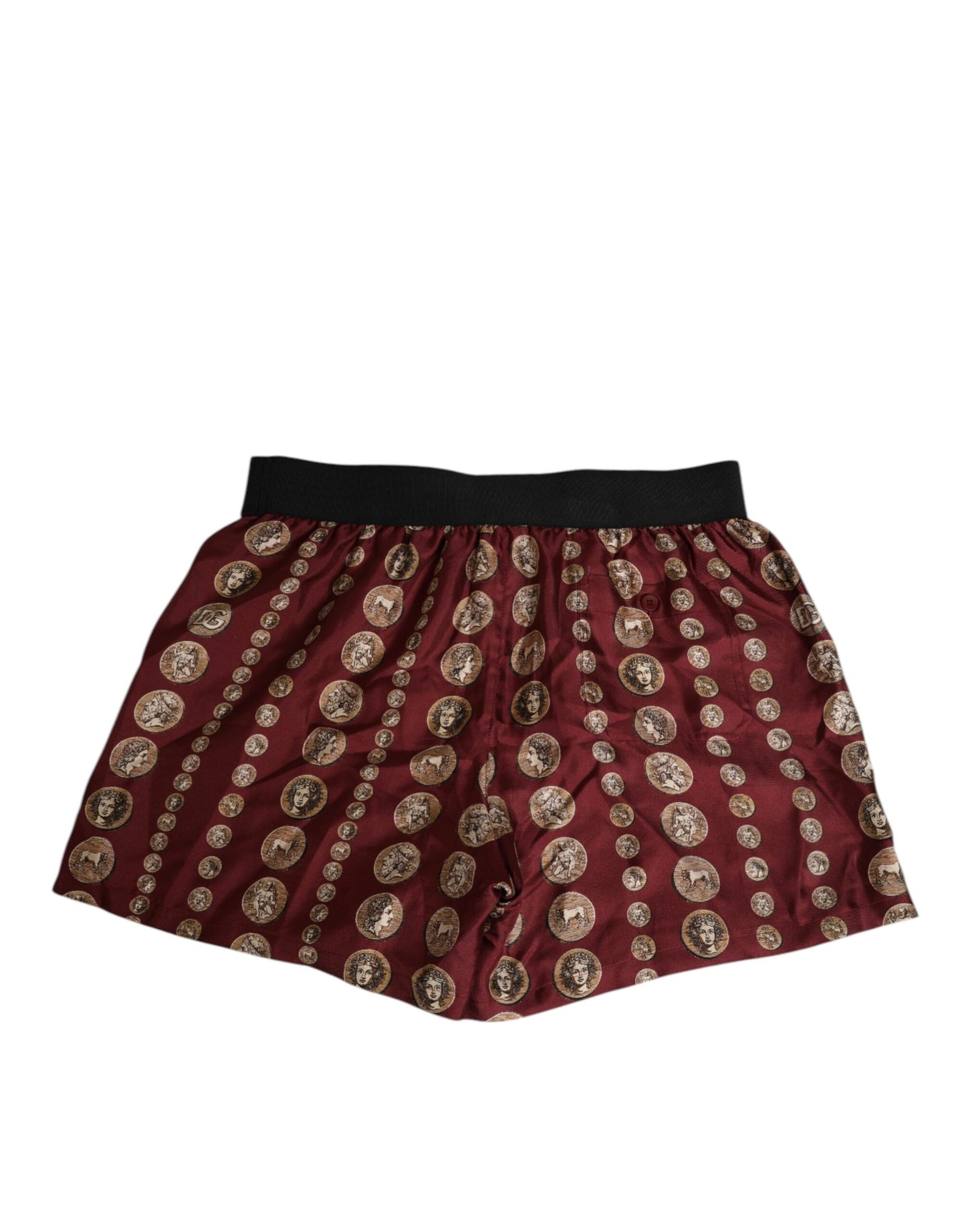 Dolce & Gabbana Burgundy Silk Coin Print Men Boxer Short Swimwear