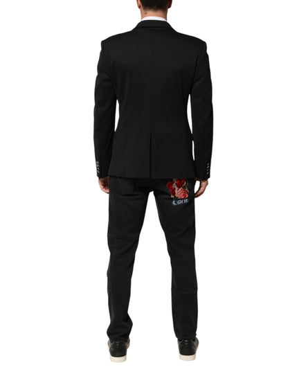 Dolce & Gabbana Dark Blue Cotton Men Jacket Coat Blazer Suit