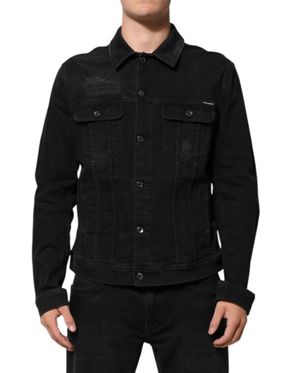 Dolce & Gabbana Black Cotton Denim Stretch Button Up Jacket