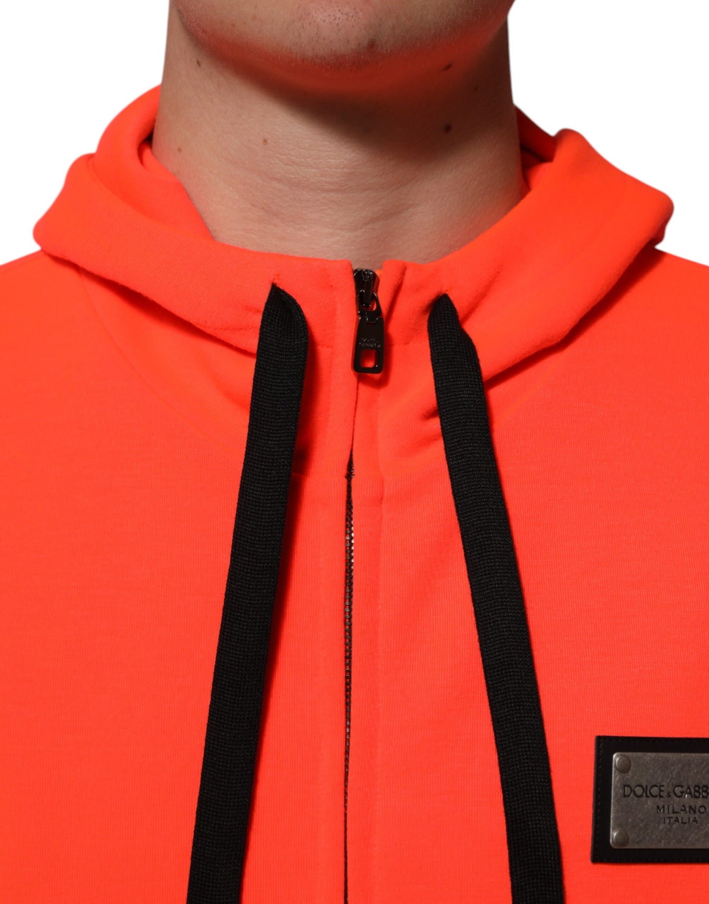 Dolce & Gabbana Red Fluorescent Polyester Logo Patch Hoodie Sweater