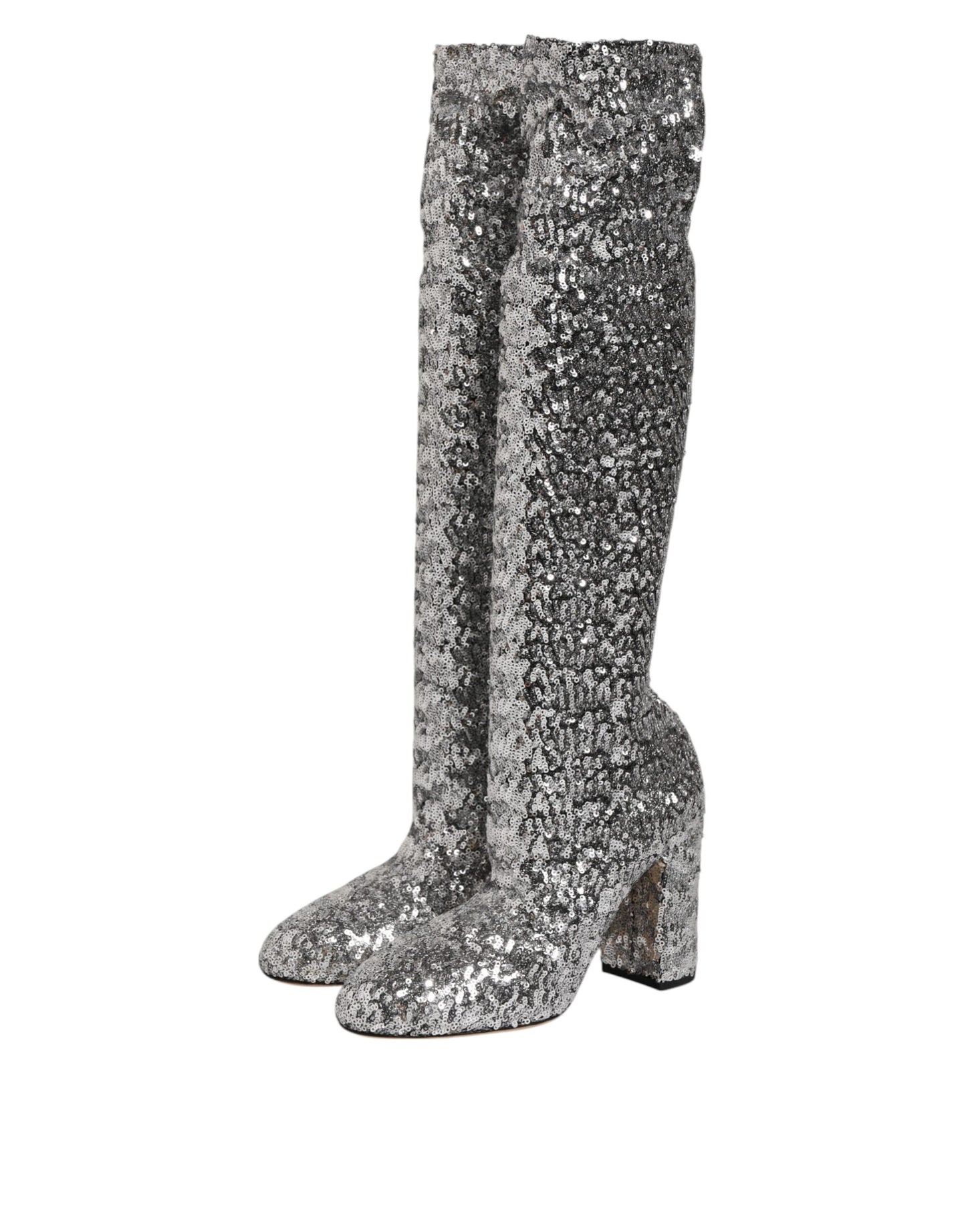 Dolce & Gabbana Shoes Silver Sequins Glitter High Heel Boot Shoes